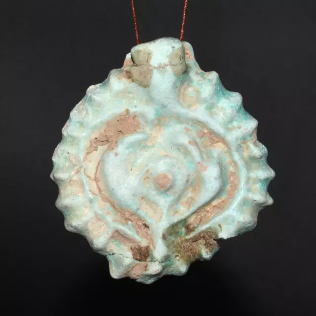 Ancient Egyptian Faience Amulet Pendant with Decorated Pattern Ca. 18th Dynasty