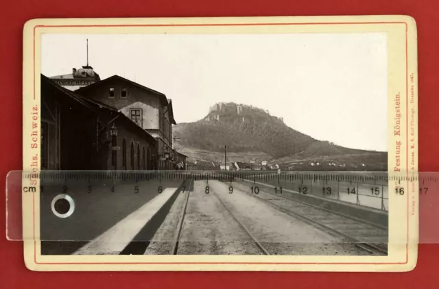 altes Hartkarton Foto Sächsische Schweiz Festung Königstein Bahnhof 1887( F19822