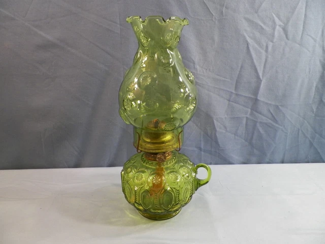 L.E. Smith Green Glass Moon & Stars Oil Lamp w/ Finger Loop L.E. Smith Green Glass Moon & Stars Oil Lamp w/ Finger Loop