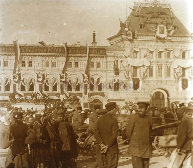 Russie Mosca Place Rosso Fête c1920 Foto Placca Da Lente Stereo Vintage