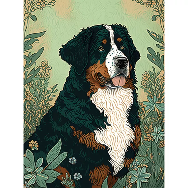 Bernese Mountain Dog in Wildflowers Modern XL Wall Art Canvas Poster Print Huge