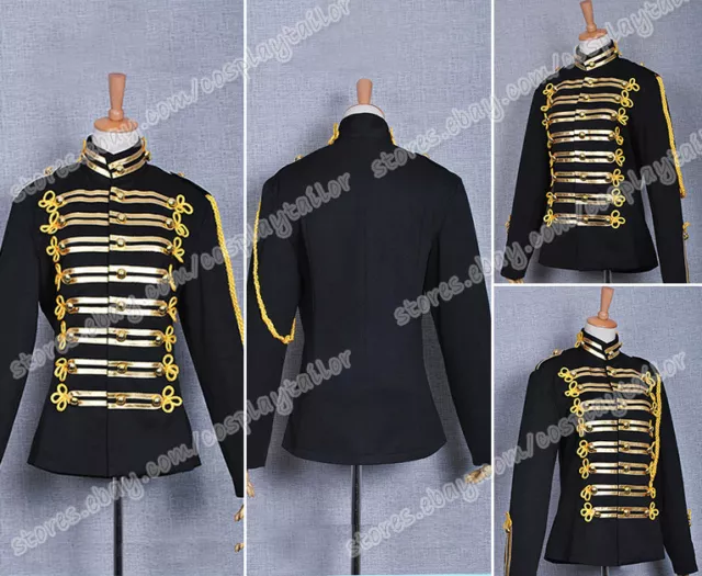 Michael Jackson Cospaly  Military Prince Black Costume Gold Stripe Jacket Cool