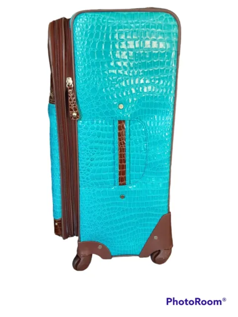 Samantha Brown Classic Croc Embossed Spinner Wheels Upright Luggage Aqua 25x16" 3