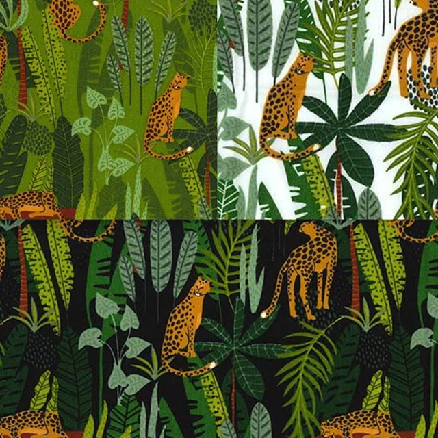 100% Cotton Poplin Rose & Hubble Fabric Leopard Tropical Leaves Palm Tree Animal
