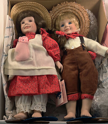 Limited Edition 13" Marian Yu Desgins Farm Twin Boy and Girl Porcelain Dolls MJD