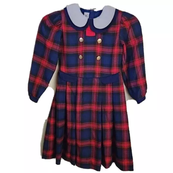 Sylvia Whyte Vintage Red Blue Plaid School Girl Dress Size 6