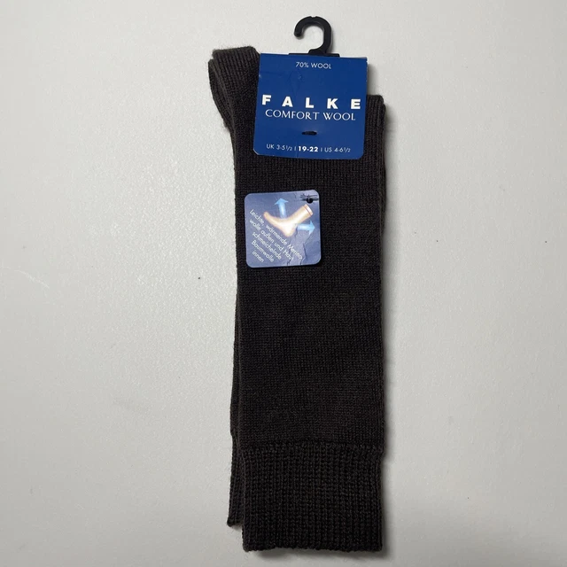 1 Paia Calze Comfort in Lana Falco Comfort Ragazzi e Ragazze Marrone Scuro UK 3-5,5 (19-22)