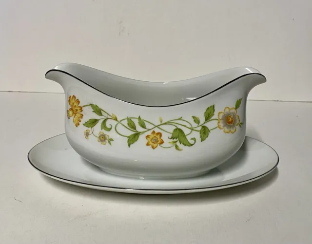 Ekco International Generation Gravy Boat Underplate Fine China Yellow Flowers