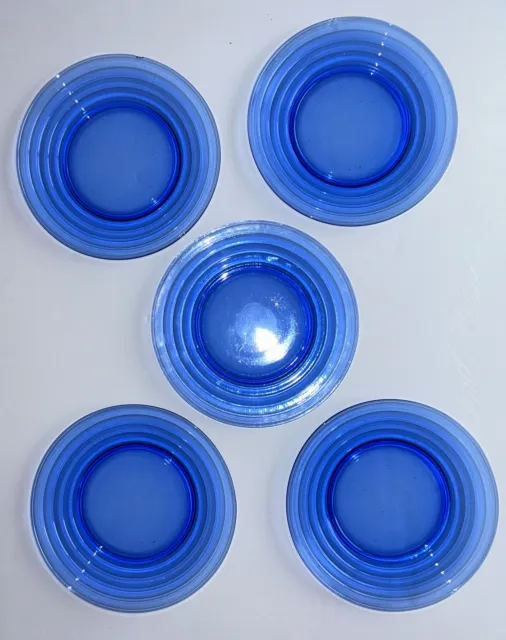 5 VINTAGE HAZEL ATLAS Glass Moderntone Cobalt blue 8" luncheon plates
