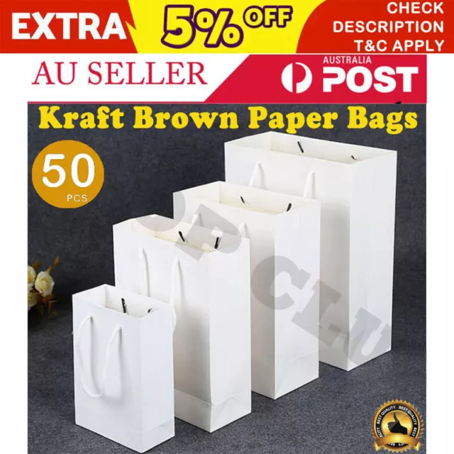 Paper Bag White Brown KRAFT | 50pcs | RETAIL Gift Shop Carry Bag | AU STOCK