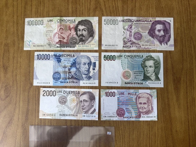 Lotto 6 Banconote Lire 100000 Caravaggio 50000 Bernini 10000 5000 2000 1000 Lotto 6 Banconote Lire 100000 Caravaggio 50000 Bernini 10000 5000 2000 1000
