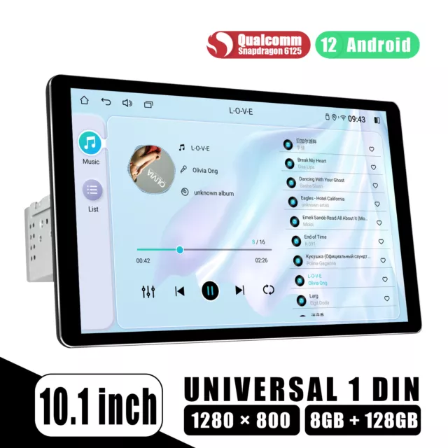 Testa unità Bluetooth 10,1 pollici touchscreen singolo din Android 12 autoradio 8+128G
