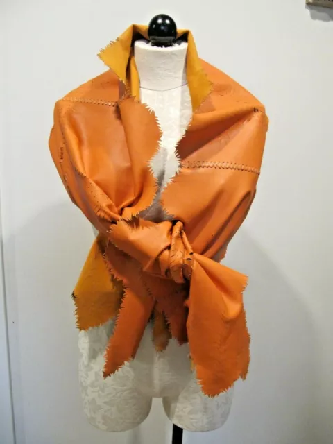 Vintage Bajra Orange Perforated Leather Shoulder Swap / Scarf