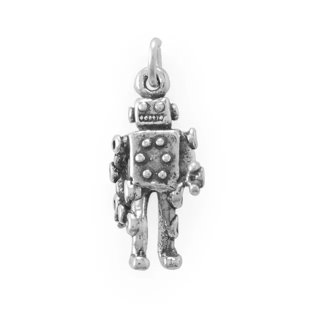 Dancing Robot Charm Pendant Men Bikers Unique Fashion 14K White Gold Finish 20mm