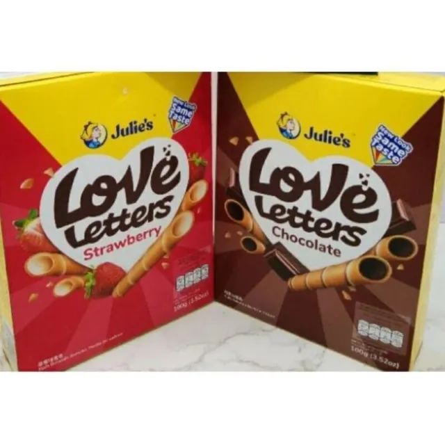 12 X 100G Julie's Love Letters Snack Biscotti Con Wafer Al Cioccolato/Fragola