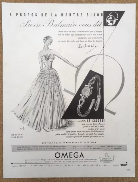 Publicité Ancienne Montre Bijou Omega Balmain A. Barlier Plaisir de France 1949