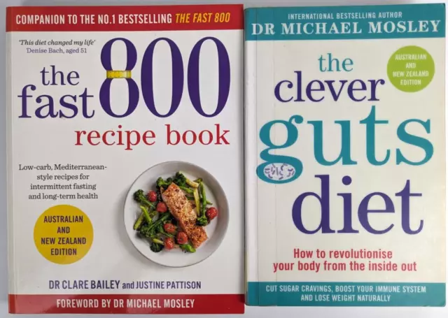 The Fast 800 Recipe Book + Clever Guts Diet Dr Mosley Paperback Bundle Lot