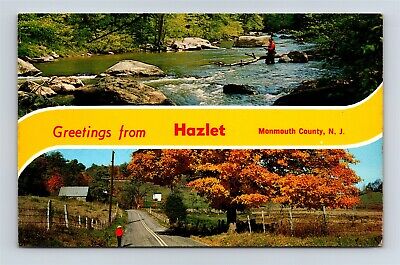 Postcard NJ Dual View Banner Greetings From Hazlet New Jersey AB22