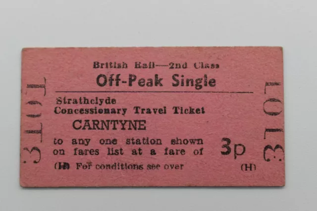 BRB (H) Railway Ticket 3101 CONCESSIONARY TRAVEL TICKET CARNTYNE