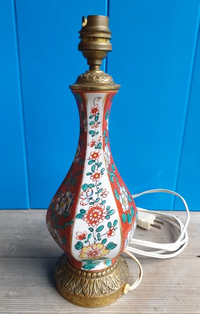 Lampe Ancienne En Faïence Peinte Art Déco Henriot Quimper - Pièce Antique, Style Boîte