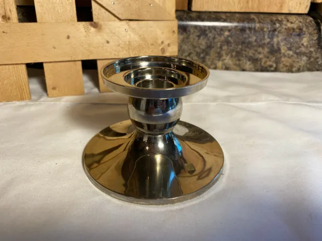 Vintage Nickel Plate Over Solid Brass Tealight Candlestick Candle Holder