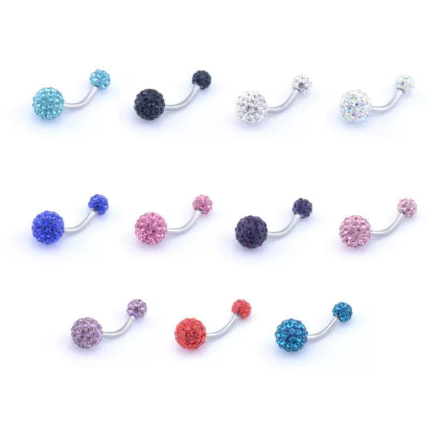 Shamballa Belly Bar Navel Ring Multi Crystal Belly Ring Surgical Steel