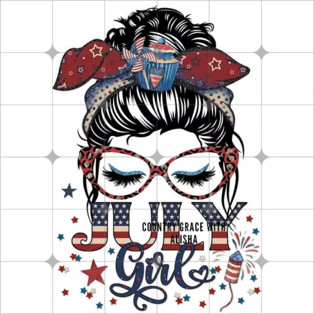 Sublimation Print July 4th Messy Bun Ready to Press Heat Transfer