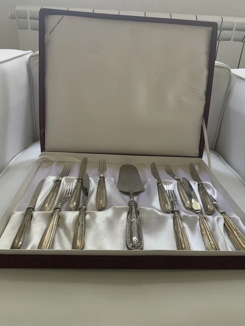 Servizio di posate da dolce in argento con scatola originale