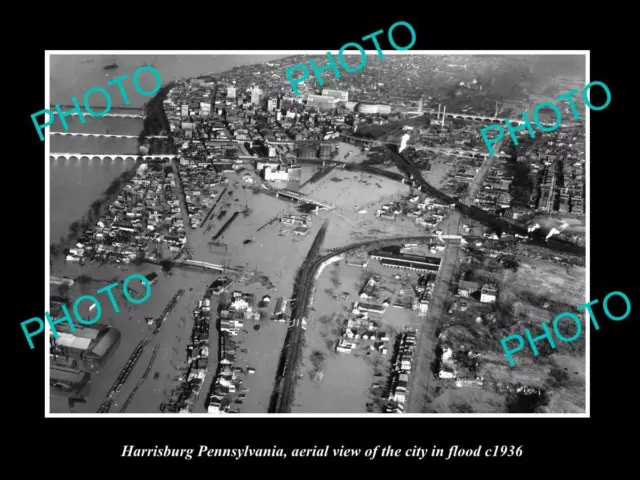 OLD 8x6 HISTORIC PHOTO OF HARRISBURG PENNSYLVANIA AERIAL VIEW OF FLOOD c1936