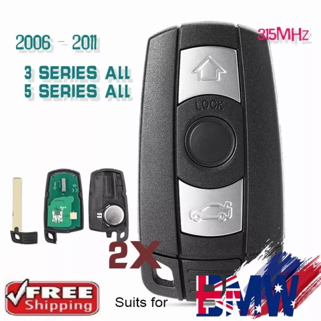 2x Remote Key Fob 315MHz for BMW CAS3 CAS3+ 1 3 5 7 Series X5 X6 Z4 2006 - 2012