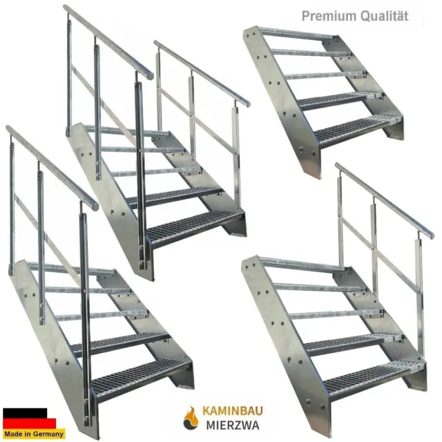 Premium Treppe 5 Stufen Breite 60-140cm Höhe 95cm Außentreppe Geländer Terrasse