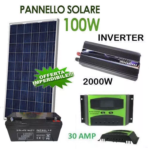 Kit Fotovoltaico 1K Giornaliero Inverter 2000W Pannello Accumulo Solare Batteria