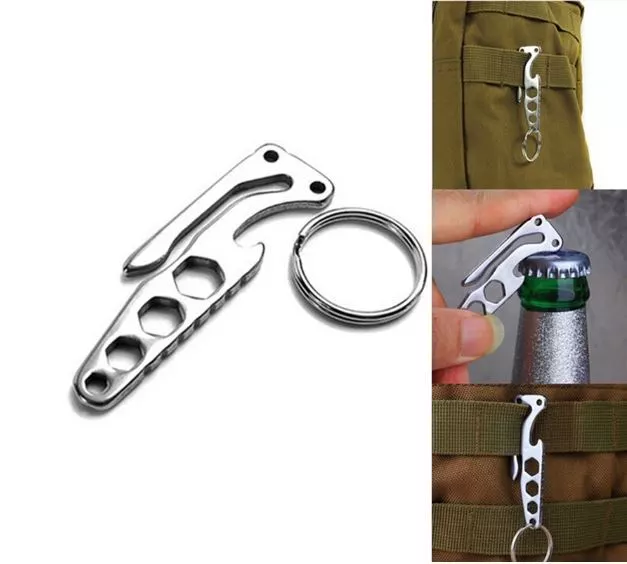 EDC Bottle Opener Key ring Clip Multi tool Wrench Survival Emergency Camping