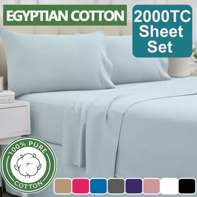 2000TC Egyptian Cotton Bed Flat Fitted Sheet Set Single/KS/DB/Queen/King Size AU