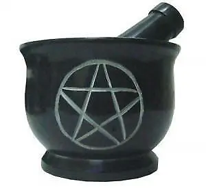 Pentacle Carved Mortar & Pestle Black Stone 4"W 3"H Medican Spices Herbs