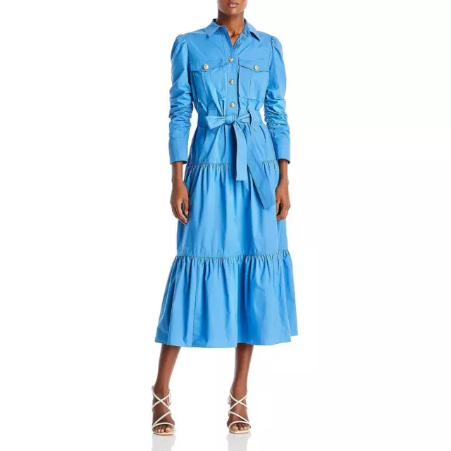 Derek Lam 10 Crosby Womens Donna Blue Tiered Collared Shirtdress 0 BHFO 9136