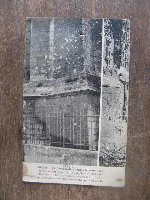 "0115"   Cpa Reims  La Cathedrale Trace De La Mitraille 1920