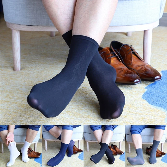 Men-Socks Court Élastique Ultra-Fin Soyeux Soie Bas Affaires Dress-Stockings