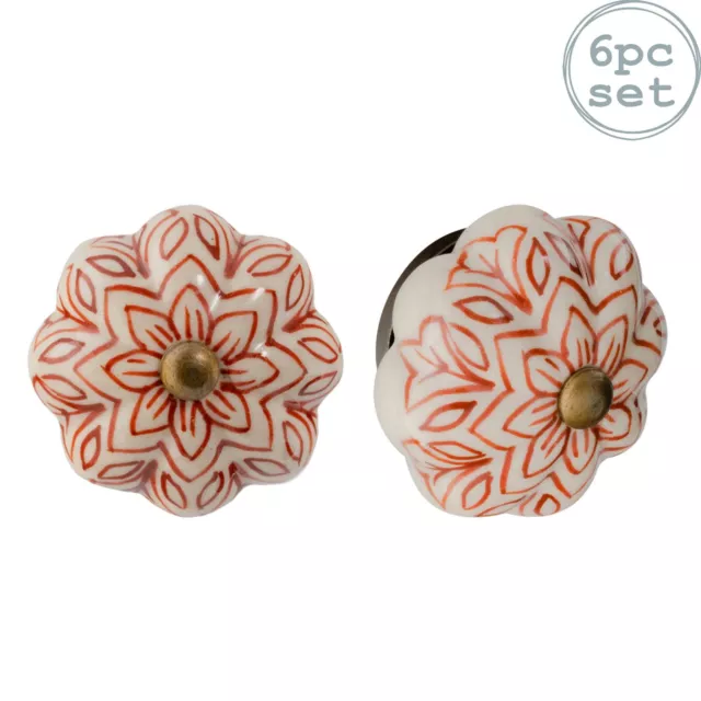 6x Rouge Foncé 4.5cm Floral Céramique Boutons de Tiroir Poignées de Porte
