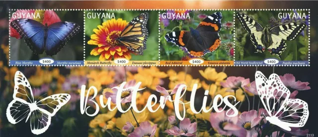 Guyana 2021 MNH Butterflies Stamps Monarch Butterfly Red Admiral Morpho 4v M/S