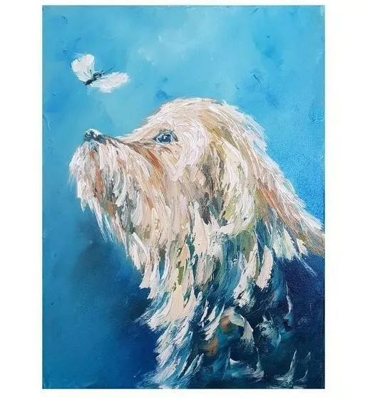 Dog oil painting original Animal canvas art Yorkshire terrier portrait signed