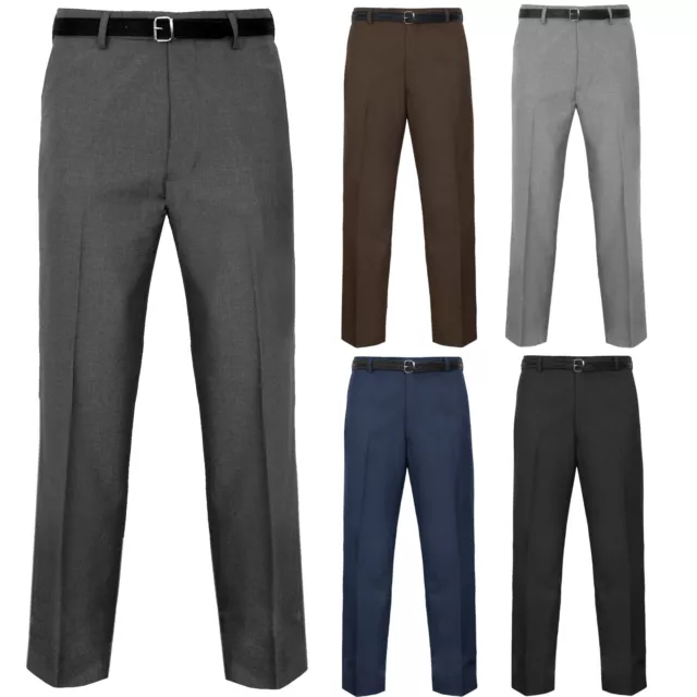 Men Trousers Office Business Work Formal Casual Smart Big Plus Belt Pocket Pants