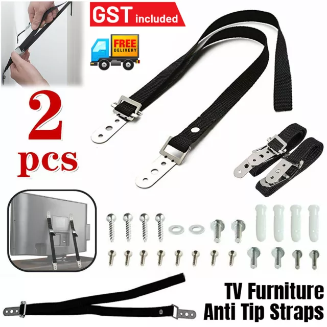 2-Piece Wall Anti-Tip Straps Locks Straps Furniture TVs Wall Anchors Safety AU