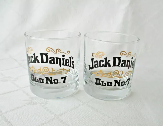 Vintage JACK DANIELS Old No.7 Spirit Whiskey Glasses x 2 Bar Mancave Collectable