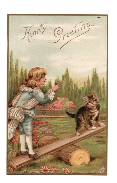 Cartolina IN Rilievo. Bambini E Gatto, Gattino