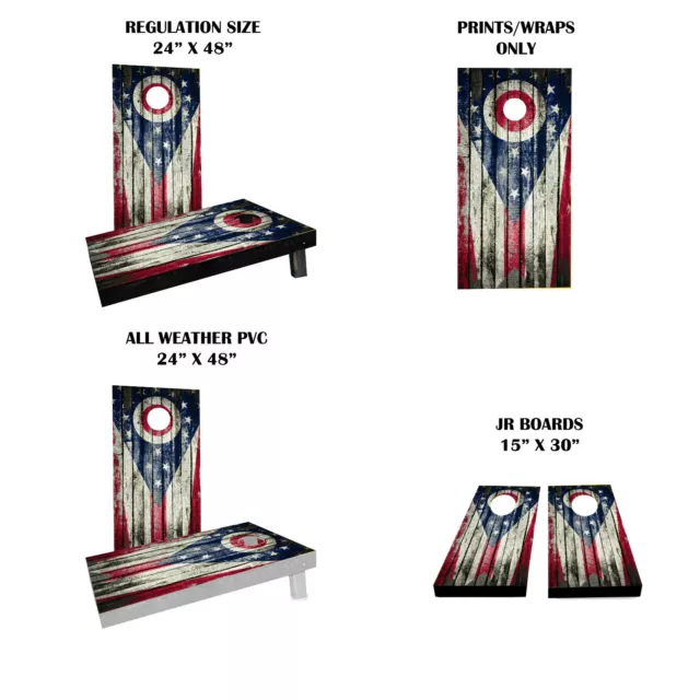 Ohio Distressed State Flag Themed Custom Cornhole Boards Variations