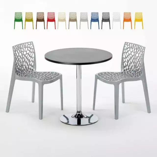 Mesa Redonda Negra 70x70 cm y 2 Sillas De Colores Gruvyer Cosmopolitan