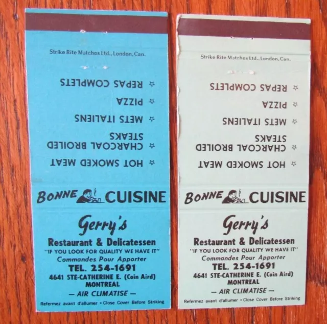 Deli Restaurant Matchbook Covers: Gerry's Montreal, Quebec Empty Matchcovers -D8
