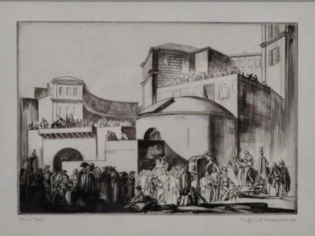 Geoffrey Wedgwood RE (1900-77) PENCIL SIGNED antique ETCHING 1927 Roman Festa