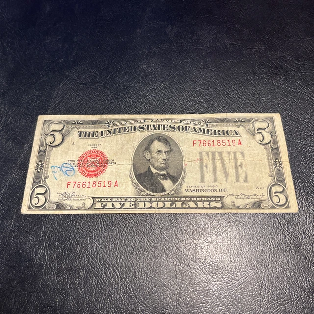 1928 1928C Five Dollar Bill • $5 Red Seal Note • F76618519A